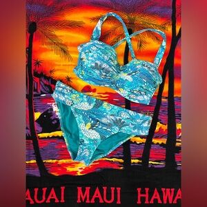 Bleu Rod Beattie Turquoise Floral Two-Piece Bikini Set